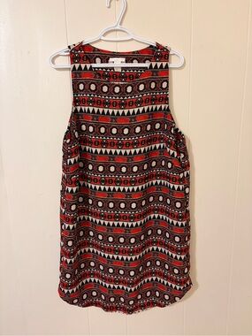 Sleeveless Tribal Print Dress in Red & Black